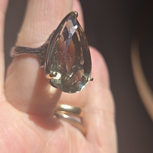 24k Green Amethyst Natural Gem Sterling Rhodium & 24k Gold Ring Sz7.5 - Picture 10 of 13